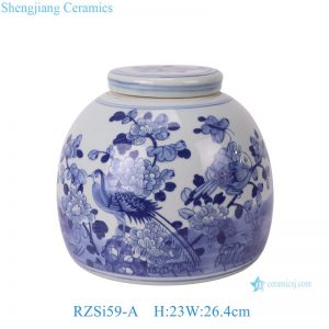 RZSi59-A Wholesale Blue and White Porcelain Storage Jars with Exquisite Floral Bird Patterns