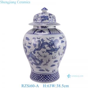 RZSi60-A  Blue and White Dragon Pattern Porcelain Ginger Jar Lidded Pot Ceramic Urns