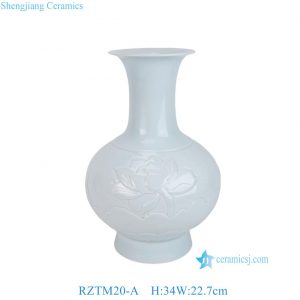 RZTM20-A  Solid Celadon Color Engraving Lotus Pattern Shangping Porcelain Vase for Home Decor