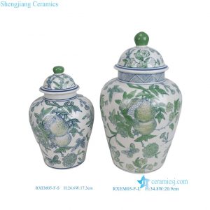RXEM05-F-L-S Modern Style Green Butterfly Pomegranate Pattern Porcelain General Jar Ceramic Flower Pot Urn
