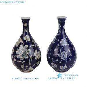 RXET04-A-B Dark Blue and white flower leaf pattern Chinese Ceramic jade pot spring vase