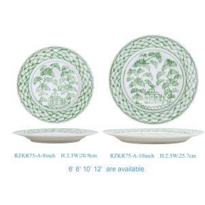 RZKR75-A-8inch-10inch High Quality Hand Painted Green and White Ceramic Dinnerware Sets Serving Plate