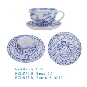 RZKR75-76 High Quality Hand Painted Blue and White Ceramic Dinnerware Sets Tea Cup