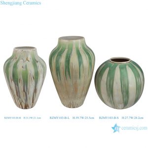 RZMY103-B-LMS/RZMY100-i-LMS Jingdezhen Solid color Reactive Green and White Lines Table Ceramic flower Vase Pot
