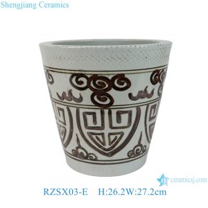 RZSX03-E Decorative Rust Red Porcelain Jar Classic Handcrafted Greek Key Design Porcelain Flower Pot
