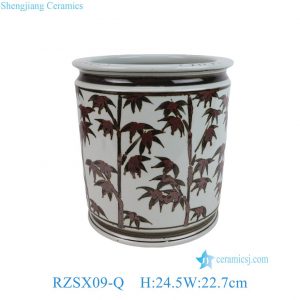 RZSX09-Q Brown And White Porcelain Planter With Bamboo Pattern Ceramic Pen Holder Flowerpots