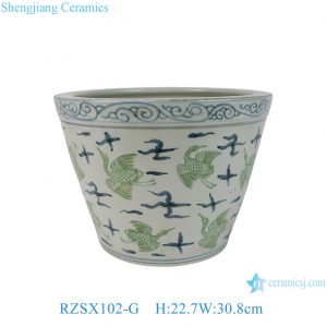 RZSX102-G Green and White Crane Bird Ceramic Flower Pot Table Vase