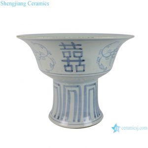 RZSX111-G  Antique Style Blue and White Happiness letter pattern High Foot Ceramic Garden Planter Bonsai Pot
