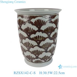 RZSX142-C-S Antique Style Rust Red Porcelain Flower Planter Traditional  Ocean Wave Pattern Decorative Pot