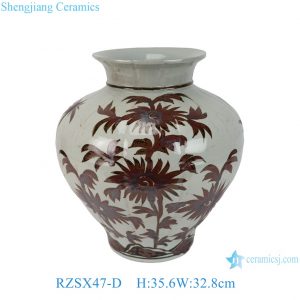 RZSX47-D Brown and White Handpainted Antique Flower Pot Bamboo and Plum Ceramic Vase