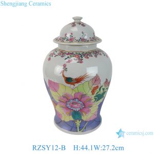 RZSY12-B Vintage Export Jingdezhen Porcelain Hand Painted Phoenix Tobacco Leaf Temple Jar