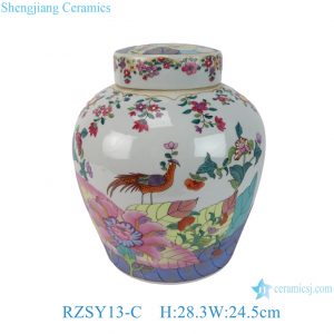 RZSY13-C Jingdezhen Famille Rose Porcelain Tobacco Leaf Pattern Hand painted Ceramic Jar Flat Lid Pot
