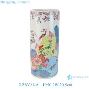 Famille Rose Hand Painted Cylinder Porcelain Umbrella or Scroll Holder with Phoenix and Flower-and-bird Patterns