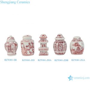 RZTO01-Red and White Chinoiserie Ornaments Mini Ginger Jar Ornaments  Hanging Decor for Xmas Tree Decorations