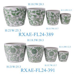 RXAE-FL24-389-391 New Green and White Porcelain Four-piece Set Plant Pot Planter