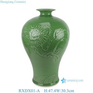 RXDX01-A Jingdezhen Green Engraving Dragon Motif Meiping Porcelain Vase for Home Decor Collections