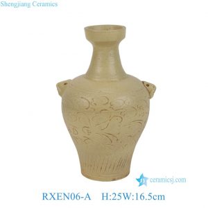 RXEN06-A the Song Dynasty Grayish Celadon Glaze Carved Floral Patterns Beast Head Vase