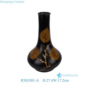 RXEO01-A Old China Song Dynasty Jizhou Ware Black Ground Leaf Motif Porcelain Vase