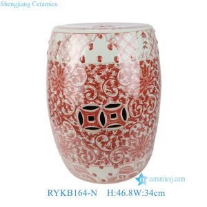 RYKB164-N Underglaze Copper-Red Intertwined Lotus Scrolls Pattern Porcelain Drum Stool