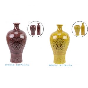 RYWN36-B-C Ming Dynasty Antique Yellow Glaze Openwork Rotating-core Vase for Home Decor Collections