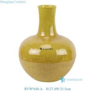 RYWN40-A  Vintage Ming Dynasty Yellow Glaze Carved Dragon Pattern Celestial Globe Vase for Collections Home Decor