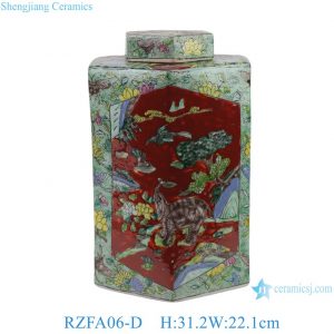 RZFA06-D Famille Rose Porcelain Reserved Panel Tiger and Crane Motifs Hexagonal Jar From Jingdezhen