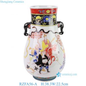 RZFA56-A Kangxi Period Colorful Porcelain Journey to the West Figure Motifs Elephant Head Handles Blessing Bucket Vase for Collections Villa