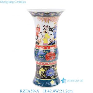 RZFA59-A Qing Dynasty Kangxi Period Famille Rose Porcelain Intertwined Peony Pattern and Figure Motifs Flower Gu Vase