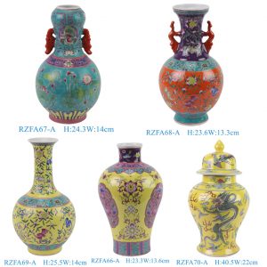 RZFA66-69-A Qing Dynasty Kangxi Region Old Surface Hand Painted Multicolor Collectible Porcelain Vase from Jingdehzen