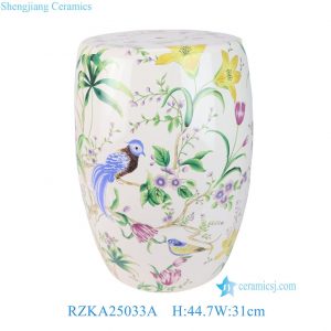 RZKA25033A Colorful Floral and Bird Pattern Porcelain Drum Stool