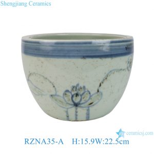 RZNA35-A Antique Chinese Underglaze Red and Blue Lotus Motif Ceramic Planter for Home Décor Display