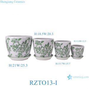 RZTO13-I Wholesale Green and White Big Smallers Porcelain Four-piece Set Flowerpots Planter with Tray
