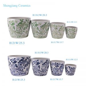 RXAE-FL24-383/RXAE-FL24-384 Flower and Bird Pattern Ceramic Pot Sets Blue Green Floral Planters Indoor and outdoor