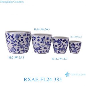 RXAE-FL24-385/RXAE-FL24-387/RXAE-FL24-390  Blue and White Flower , butterfly pattern Ceramic Flower Pot Indoor and Outdoor Blue Floral Planter
