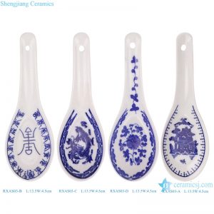 RXAS03-A-B-C-D Blue and White Landscape Dragon Words Floral Pattern Ceramic Soup Dinner Tea Spoon Table Dinnerwares