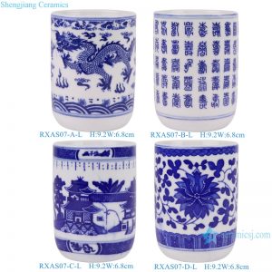 RXAS07 Blue and White Landscape Drinkwares  Ceramic Wine Cup Tea Cups  Flower Dragon Longevity Pattern