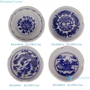RXAS08-A-B-C-D Blue and White Dragon Flower Pattern Ceramic Ashtray