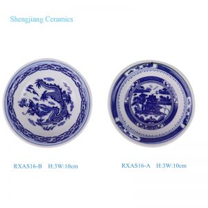 RXAS16-A-B Blue and White Floral Landscape Pattern Ceramic Dipping Saucer Dish