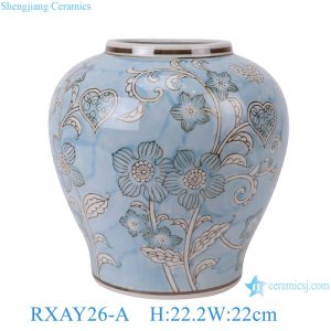 RXAY26-A Handcrafted Light Blue Twining Floral Leaves Pattern Porcelain Vases