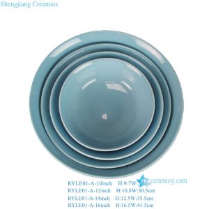 RYLE01-A-10-12-14-16inch Vintage Asian Celadon Color Glazed Ceramic Stacking Bowls - Set of 4