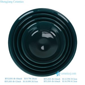 RYLE01-B-10-12-14-16inch  Dark Green Ceramic Bowls Flower Planters - Set of 4