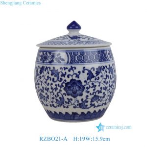 RZBO21-A  Jingdezhen Blue and white Twisted floral pattern Ceramic Lid Pot Urn Tea Canister
