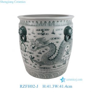RZFH02-J Traditional Oriental Floor Ceramic Planter Green Dragon Pattern Indoor Outdoor Decoration Wholesale Flower Bowl