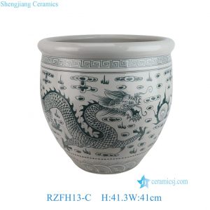 RZFH13-C Wholesale Oriental Floor Planter Big Size Dragon Green Porcelain Outdoor Indoor Decoration Manufacturer