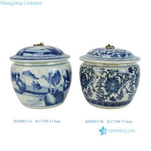 RZHM17-A-B Jingdezhen Handpainted Landscape Twisted Flower Pattern Ceramic Jar Pot Urn with copper lid