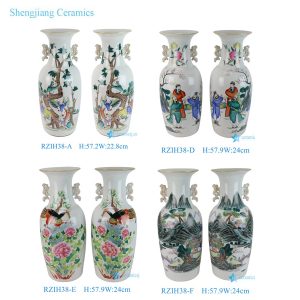 RZIH37-A-pair/RZIH38-pair Jingdezhen Handpainted Colorful Plum Landscape Kids Pattern Ceramic Table Flower Vase