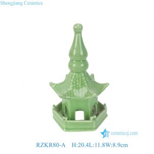 RZKR80-A Solid Green Color Mini Pavilion Pagoda  Statues Sculpture