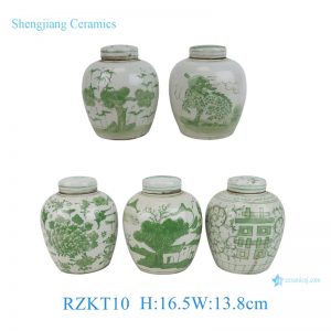 RZKT10 Green and White Pine Trees Dragon Landscape Flower Pattern Small size Cute tabletop Jar pot Urns