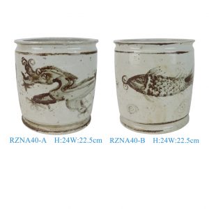 RZNA40-A-B Jingdezhen Antique Old Looking Underglaze Copper-red Dragon Motif Porcelain Flower Pots Censer