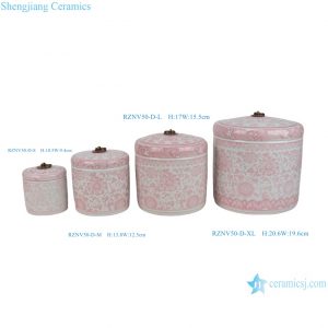 RZNV50-D-XL-L-M-S Jingdezhen Pink and White Floral Motif Porcelain Four-piece Set Flower Pots Succulent Planter